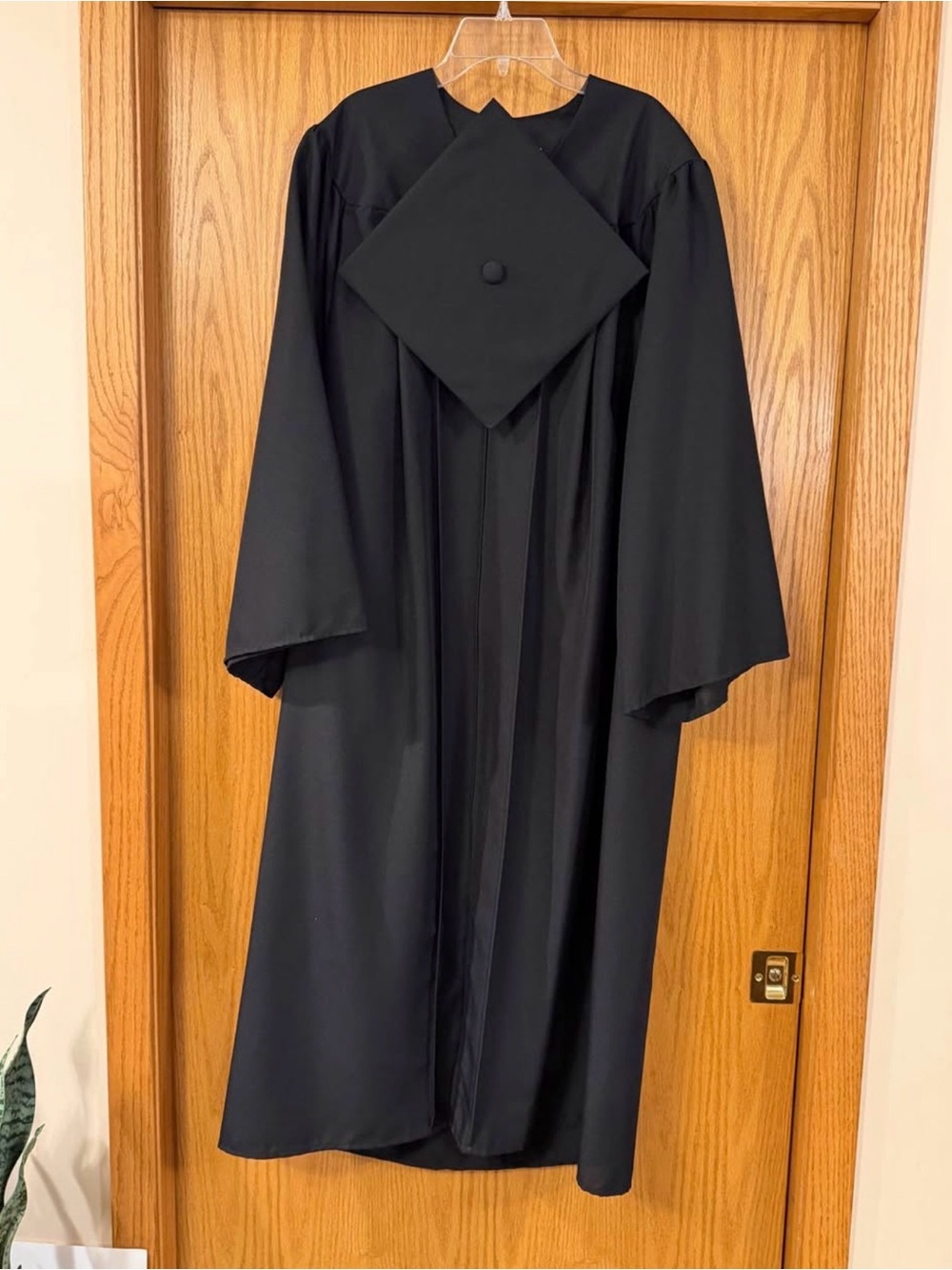 Herff Jones Black gown with cap and hood set (5’07”- 5’09”)